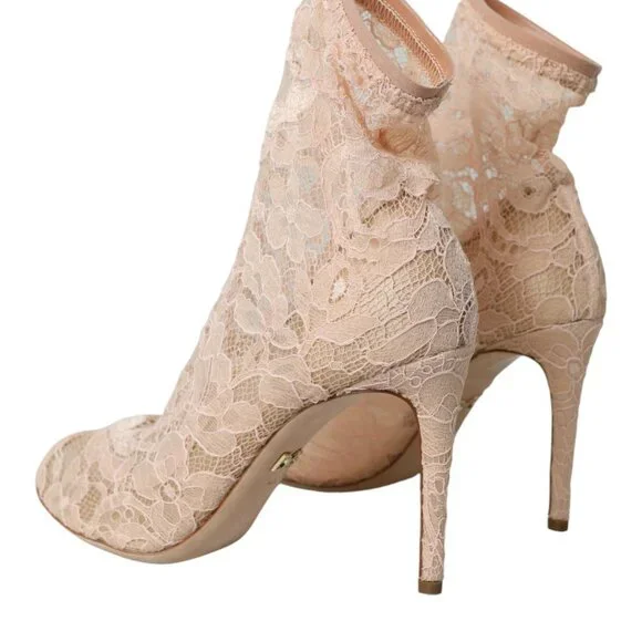 Dolce & Gabbana Beige Stretch Taormina Lace Boots Shoes/EU40.5/US10/Beige - Picture 2 of 6